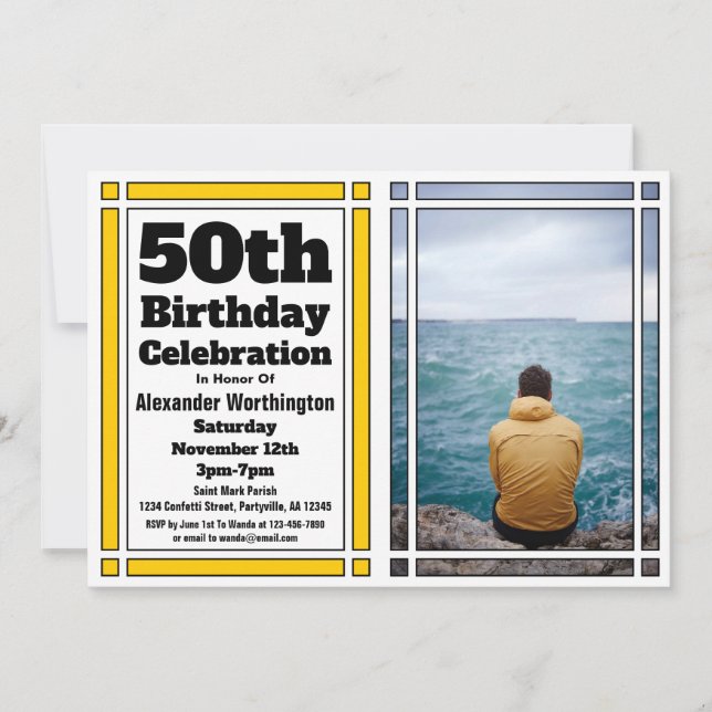 Gold 50th Photo Birthday Invitation (Front)