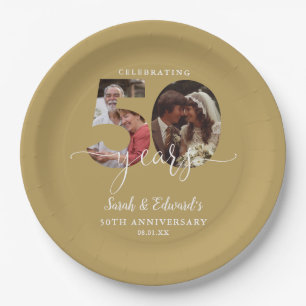 Gold 50th Wedding Anniversary 2 Photo Paper Plate