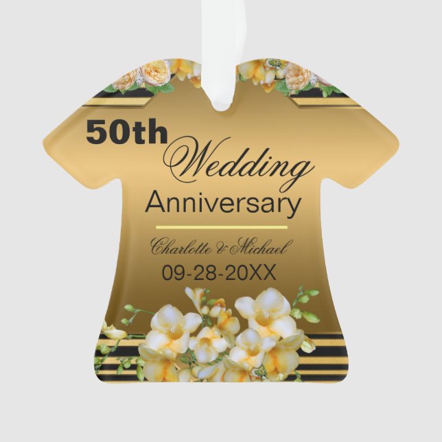 Gold 50th Wedding Anniversary Acrylic Ornament (Front)
