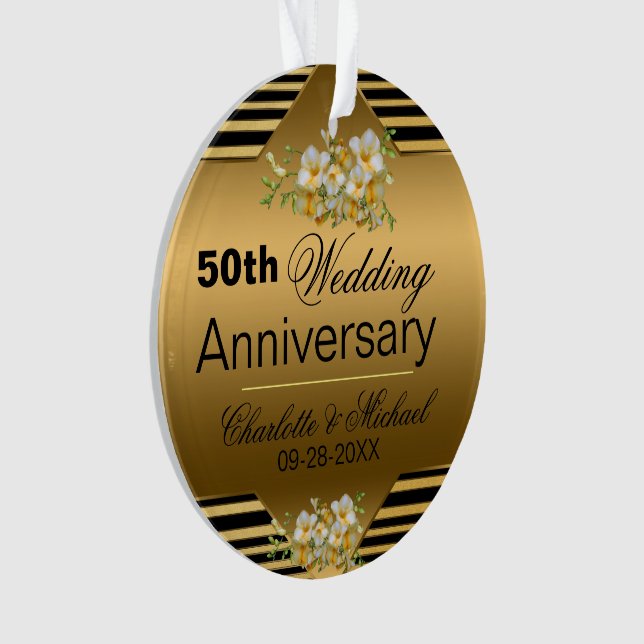 Gold 50th Wedding Anniversary acrylic Ornament (Front)