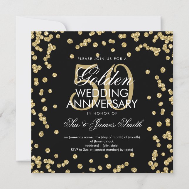 Gold 50th Wedding Anniversary Glitter Confetti Invitation (Front)