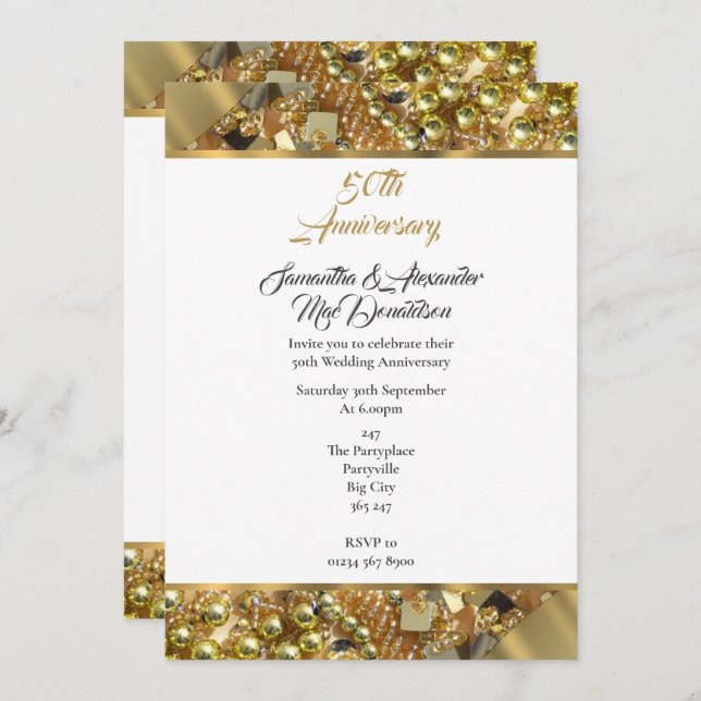 Gold 50th  wedding anniversary invitation (Front/Back)