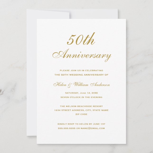 Gold 50th Wedding Anniversary Invitations (Front)