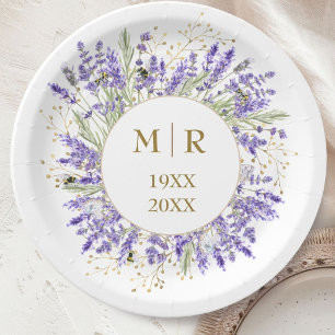 Gold 50th Wedding Anniversary Lavender Floral Paper Plate