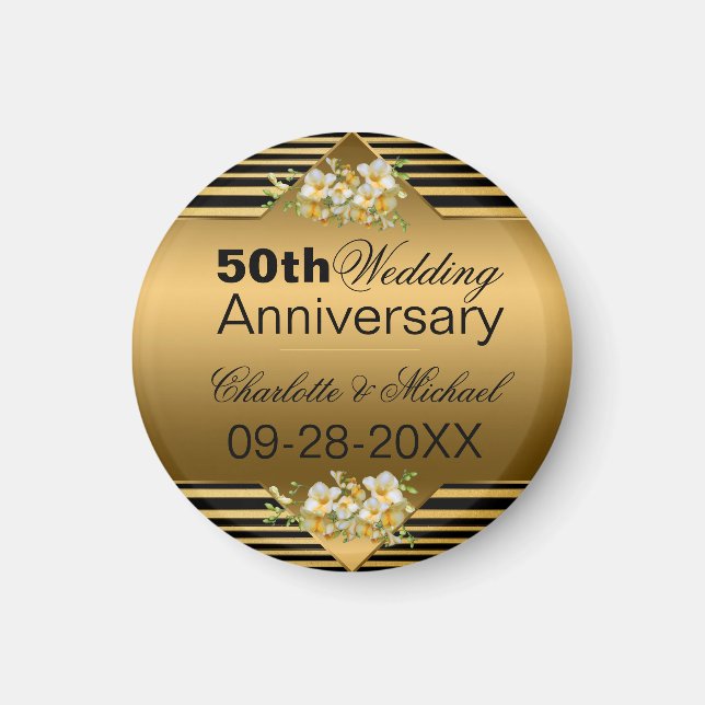 Gold 50th Wedding Anniversary Magnet (Front)