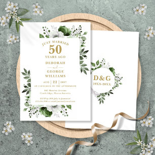 Gold 50th Wedding Anniversary Monogram Floral  Invitation