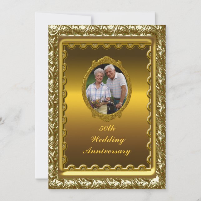 Gold 50th Wedding Anniversary Party Invitation (Front)