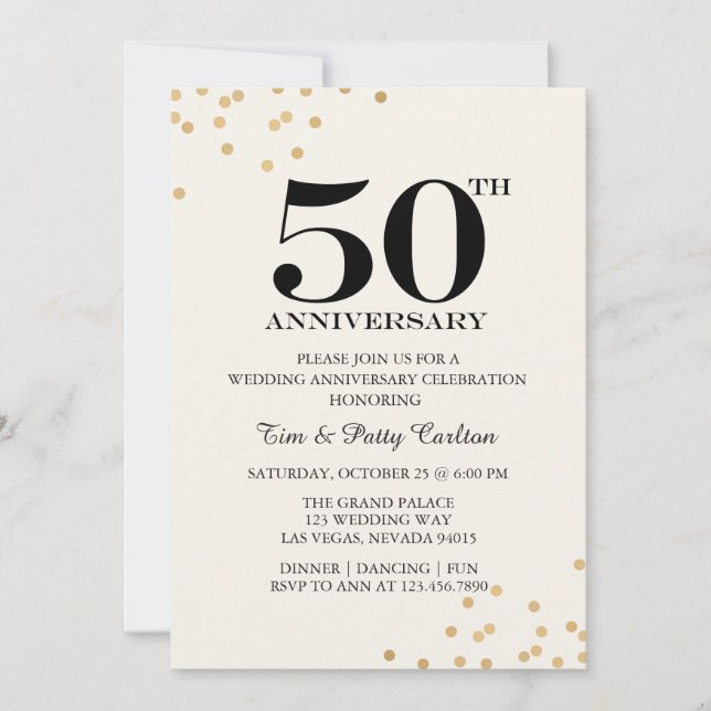 Gold 50th Wedding Anniversary Party invitation (Front)