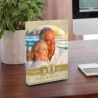 Gold 50th Wedding Anniversary Photo Block