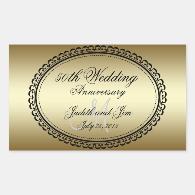 Gold 50th Wedding Anniversary Rectangular Sticker (Front)