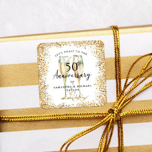 Gold 50th Wedding Anniversary Square Sticker