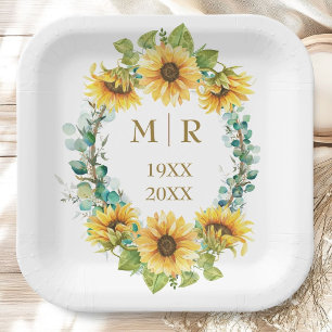 Gold 50th Wedding Anniversary Sunflower Floral Paper Plate
