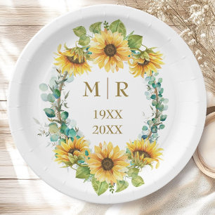 Gold 50th Wedding Anniversary Sunflower Floral Paper Plate