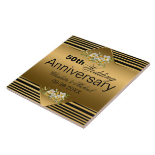Gold 50th Wedding Anniversary Tile
