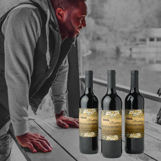 Gold 50th Wedding Anniversary Wine Label (Creator Uploaded)