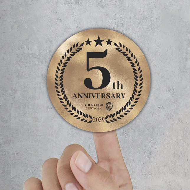 Gold 5th Anniversary Business Logo Commemorative Classic Round Sticker (Gold 5th Anniversary Business Logo Commemorative Classic Round Sticker
)
