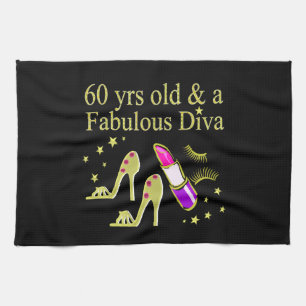 GOLD 60 YRS OLD & A FABULOUS DIVA TEA TOWEL