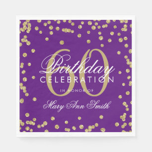 Gold 60th Birthday Glitter Confetti Purple Napkin