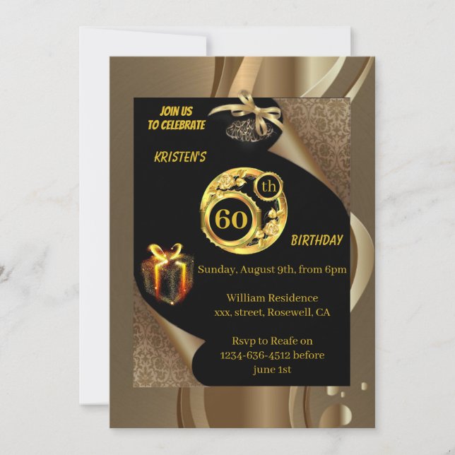 Gold 60th Birthday Invitation (Front)