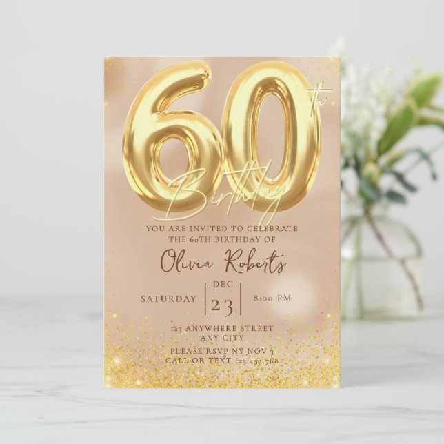 Gold 60th Birthday Invitation (Standing Front)
