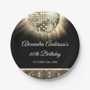 Gold 60th Birthday Party 70's Disco Ball Paper Plate