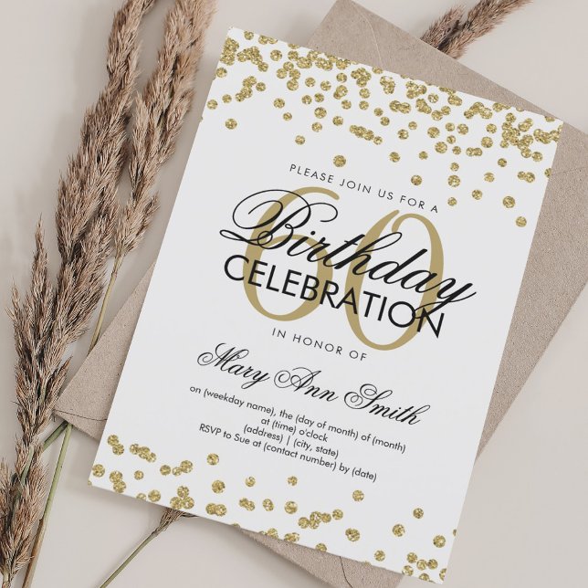 Gold 60th Birthday Party Elegant Glitter Confetti Invitation (Gold 60th Birthday Party Elegant Glitter Confetti Invitation)