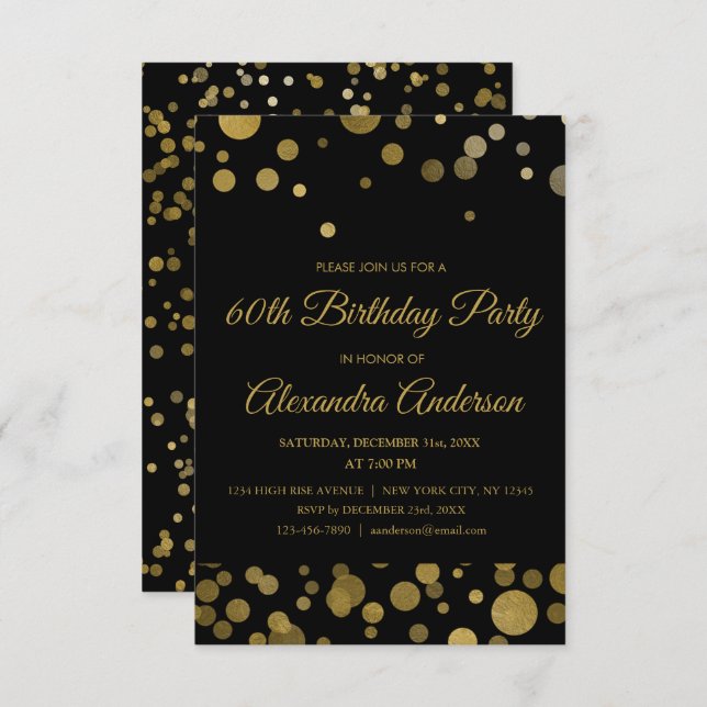 Gold 60th Birthday Party Gold Confetti Invitation (Front/Back)