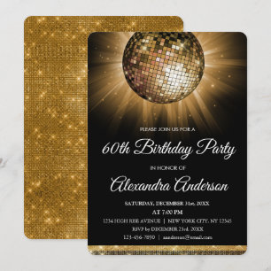 Gold 60th Birthday Party Gold Disco Ball Invitation