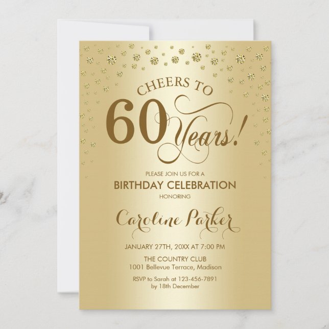 Gold 60th Birthday Party Invitation (Front)