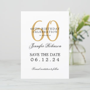 Gold 60th Birthday Party Save Date w/ Details Invitation
