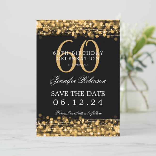 Gold 60th Birthday Save the Date  Invitation (Standing Front)