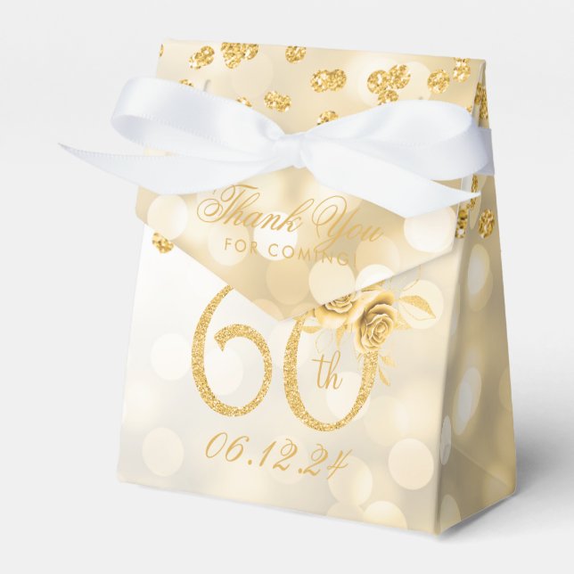 Gold 60th Birthday Thank You Floral Lights Favour Box (Front Side)