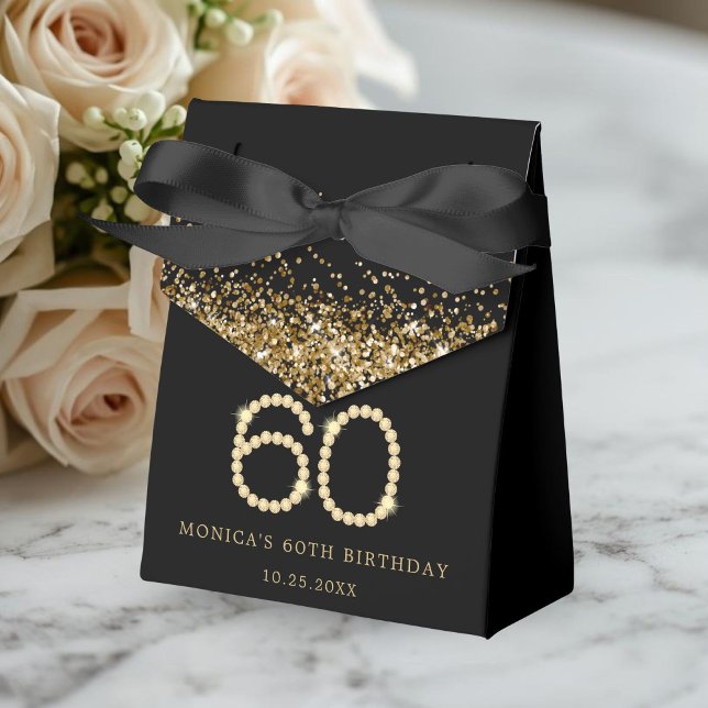Gold 60th Diamonds Birthday Party Favour Box (Gold Diamonds 60th Birthday Party Favor Boxes)