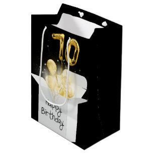 Gold 70th Birthday Balloons in Box Medium Gift Bag