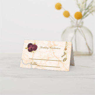 Gold 70th Birthday Celebration & English Roses Place Card