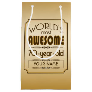 Gold 70th Birthday Celebration World Best Fabulous Small Gift Bag