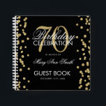 Gold 70th Birthday Guestbook Confetti Black Notebook<br><div class="desc">An elegant 70th Birthday Party Guest Book template with Gold Glitter Confetti on Black design and easy to customise text.</div>