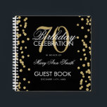 Gold 70th Birthday Guestbook Confetti Black Notebook<br><div class="desc">An elegant 70th Birthday Party Guest Book template with Gold Glitter Confetti on Black design and easy to customise text.</div>