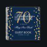 Gold 70th Birthday Guestbook Confetti Navy Blue Notebook<br><div class="desc">An elegant 70th Birthday Party Guest Book template with Gold Glitter Confetti on Navy Blue design and easy to customise text.</div>