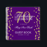 Gold 70th Birthday Guestbook Confetti Purple Notebook<br><div class="desc">An elegant 70th Birthday Party Guest Book template with Gold Glitter Confetti on Purple design and easy to customise text.</div>