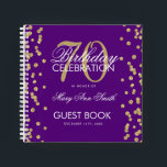 Gold 70th Birthday Guestbook Confetti Purple Notebook<br><div class="desc">An elegant 70th Birthday Party Guest Book template with Gold Glitter Confetti on Purple design and easy to customise text.</div>