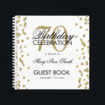 Gold 70th Birthday Guestbook Confetti White Notebook<br><div class="desc">An elegant 70th Birthday Party Guest Book template with Gold Glitter Confetti on White design and easy to customise text.</div>