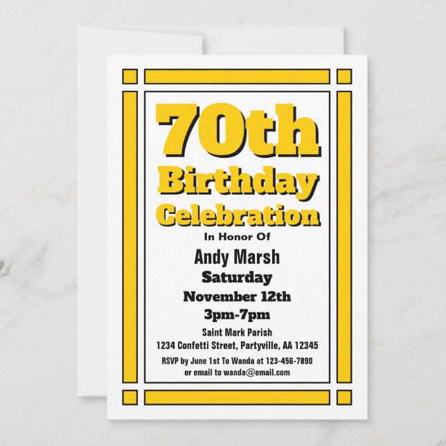 Gold 70th Birthday Invitation (Front)