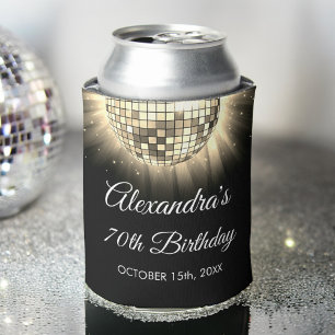 Gold 70th Birthday Party 70's Disco Ball Can Cooler