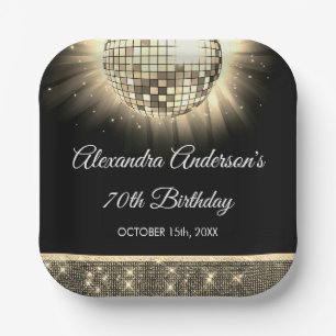 Gold 70th Birthday Party 70's Disco Ball Paper Plate
