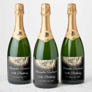 Gold 70th Birthday Party 70's Disco Ball Sparkling Wine Label