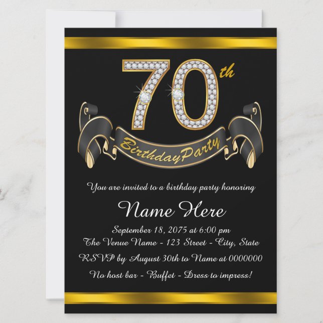 Gold 70th Birthday Party Invitation (Front)
