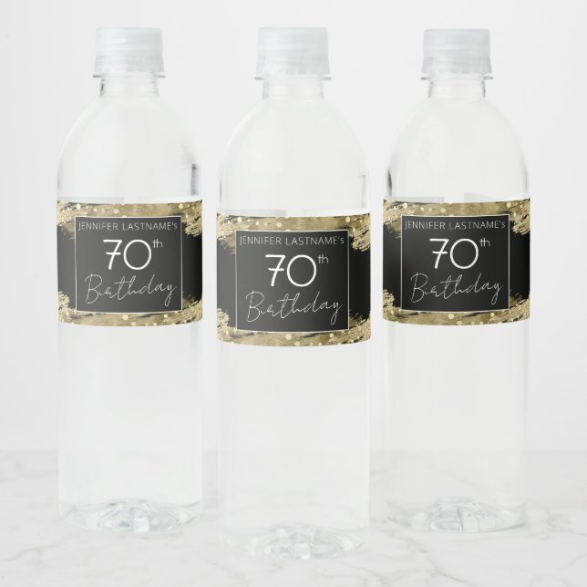 Gold 70th Birthday Party  Water Bottle Label (Bottles)
