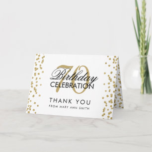 Gold 70th Birthday Thank you Glitter Confetti Card