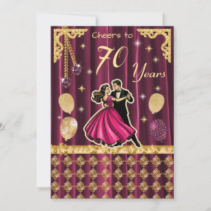 Gold 70th Birthday with Dancing Couples Invitation